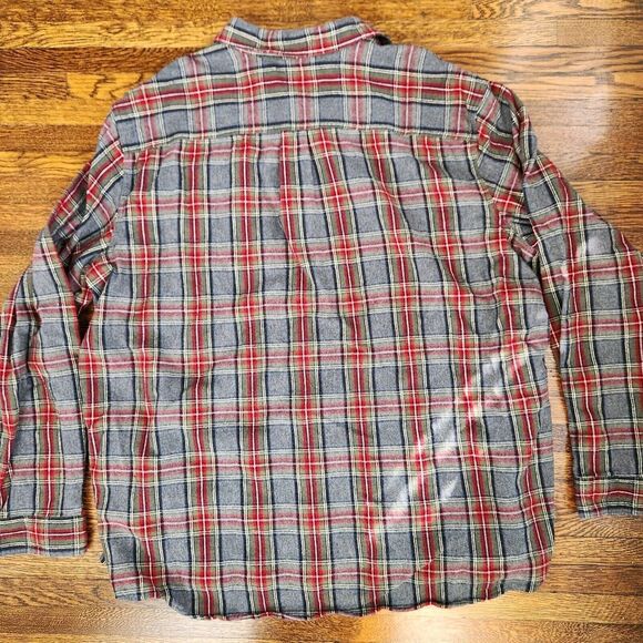 LL Bean Flannel Button Down Shirt XXL Mens Traditional Fit Scotch Plaid Gray Red - Picture 7 of 7